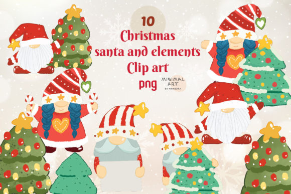 10santa Christmas Watercolor Png Clipart for Branding