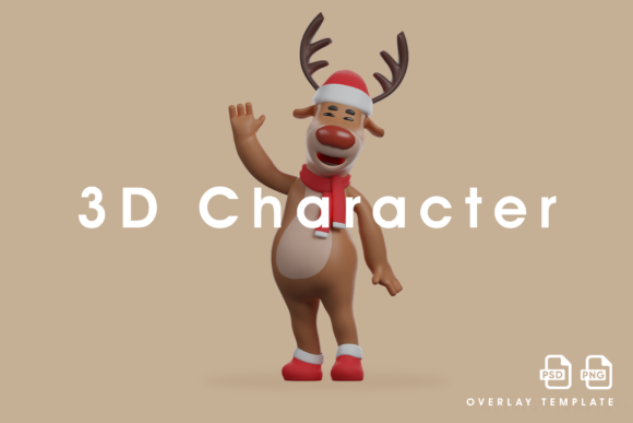 Cartoon Christmas Deer 3D Waving Hand Illustrations