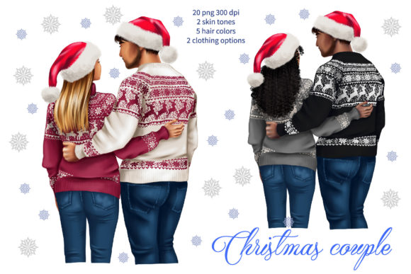 Christmas Clipart, Back View Couple Png for Editorial and Web Design