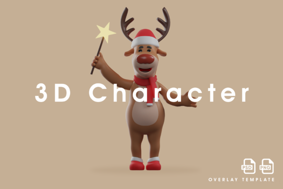 Christmas Deer Cartoon with a Magic Wand Illustrations