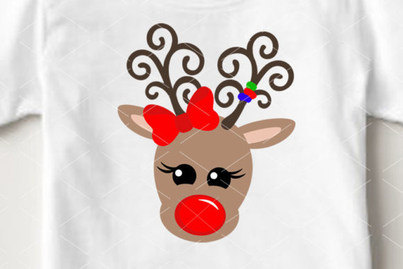 Christmas Deer Red Nose Bow Girls Print Illustrations