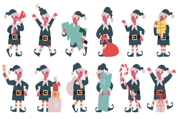 Christmas Elf Characters Illustrations for Festive Design Projects