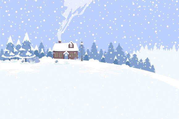 Christmas House in Winter Forest Wood Illustration for Branding