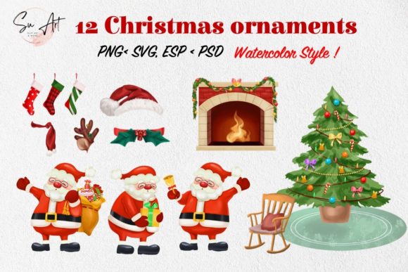 Christmas Tree Santa Christmas Ornaments Illustrations