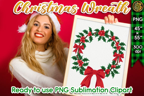 Christmas Wreath PNG Sublimation Clipart for Illustrations