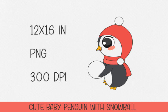 Cute Christmas Penguin with Snowball Illustration