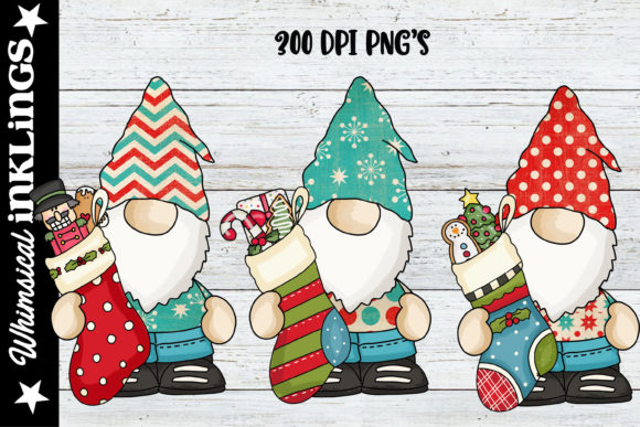 Cute Christmas Stocking Gnomes Illustrations