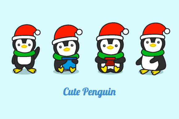 Cute Penguin Cartoon Christmas Illustrations