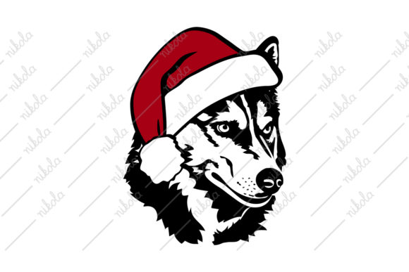 Husky Santa Hat Christmas Svg Dog Illustration