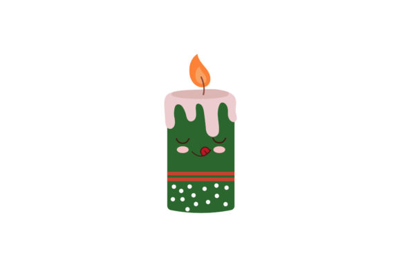 Kawaii Candle Christmas Decoration Green Illustrations