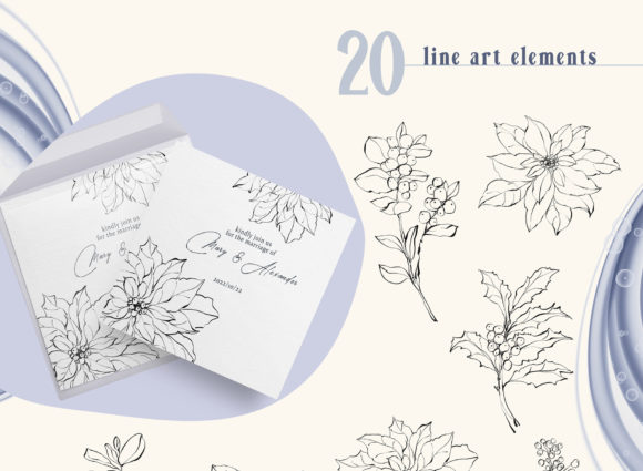 Line Art Christmas Flower Clipart for Branding and Marketing