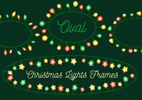Oval Christmas Lights Frame PNG Border Illustrations