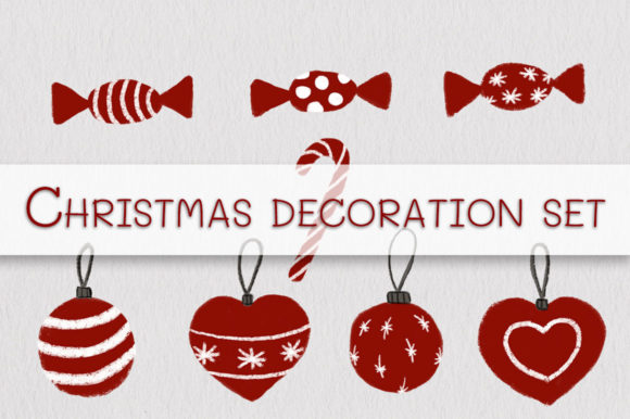 Red Christmas Decoration Clipart Set for Festive Branding