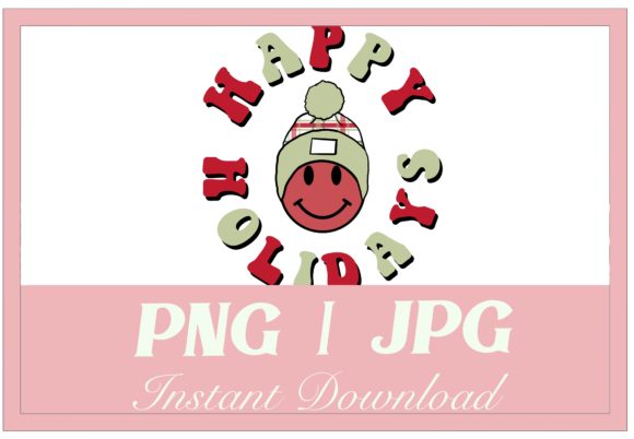 Retro Christmas Smiley Face Beanie Hat Illustrations