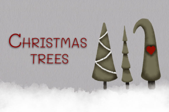 Set of 3 Christmas Trees in Muted Tones Illustrations