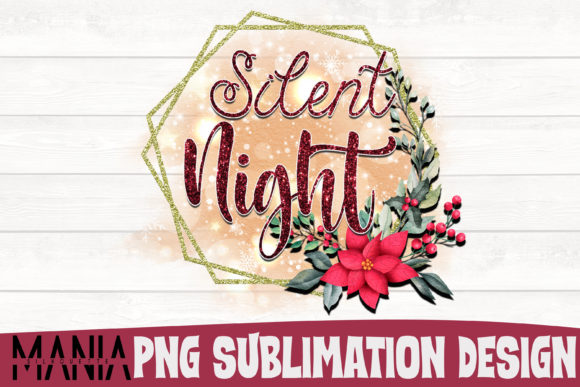 Silent Night Christmas Quote Sublimation Illustrations