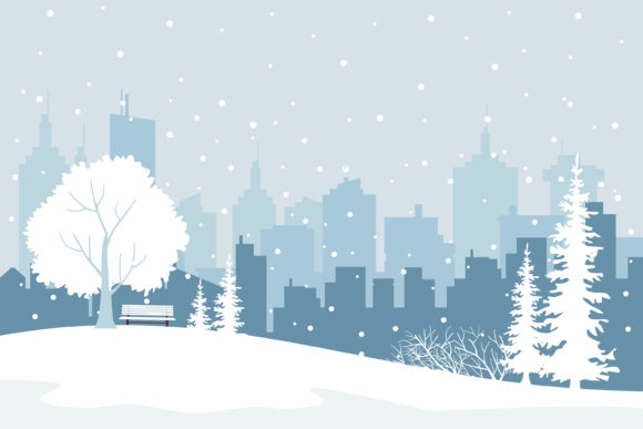 Snowy City at Christmas Eve Background Illustrations