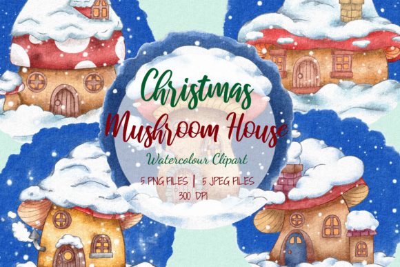 Watercolor Christmas Mushroom House Embroidery