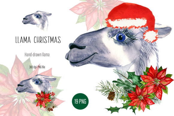 Watercolor Llama Christmas Clipart for Illustrations