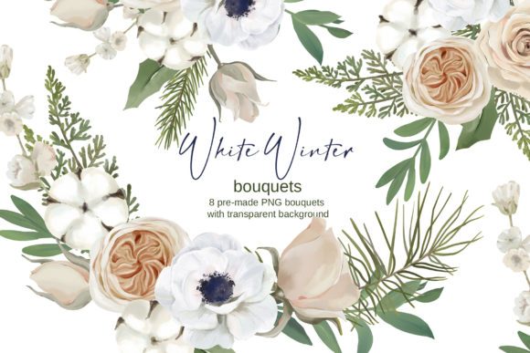 White Winter Bouquet Christmas Clipart for Editorial and Web Design